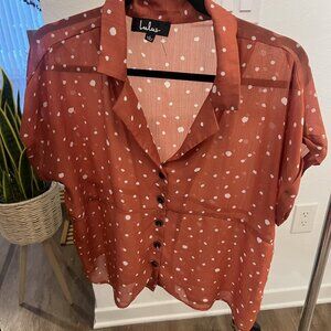 Sheer- burnt orange blousy top